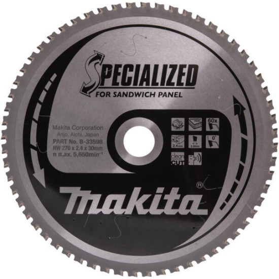 Pânză circulară Makita pentru panouri sandwich 270x30 mm, 60 dinți B-33598