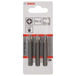 Set 3 biti Bosch Extra Hard PH2, lungime 51 mm, cod 2607001522