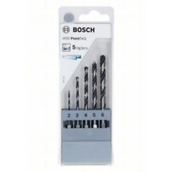 Set 5 burghie Bosch HSS PointTeQ cu prindere hexagonală 2-6 mm, 2607002824