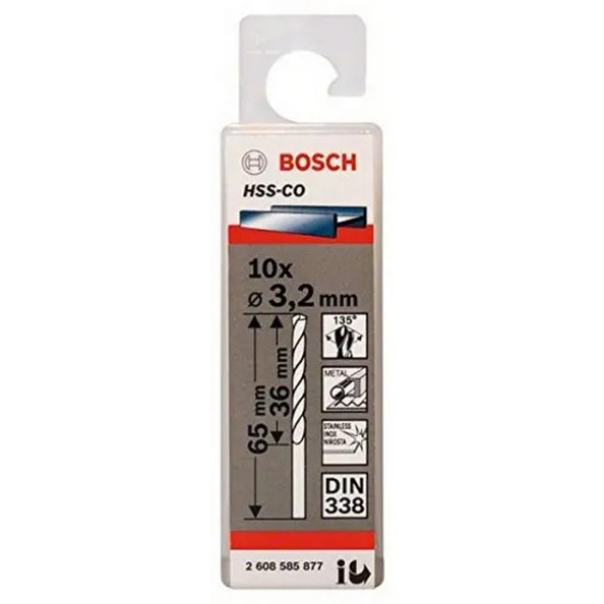 Set 10 burghie metal Bosch HSS-Co 3,2 x 36 x 65 mm 2608585877