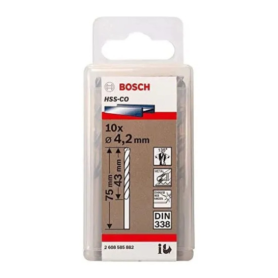 Set 10 burghie metal Bosch HSS-Co 4,2 x 43 x 75 mm 2608585882