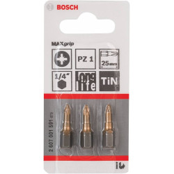 Set 3 biti Bosch Max Grip PZ1 TiN, lungime 25 mm, cod 2607001591