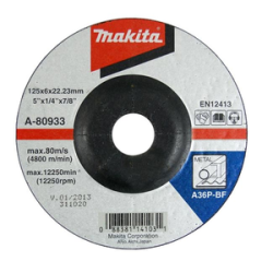 Disc șlefuire metal / oțel Makita 125 x 6 x 22,23 mm, A36P, A-80933 Disc șlefuire metal / oțel Makita 125 x 6 x 22,23 mm, A36P, A-80933