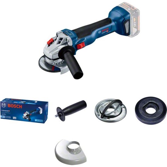 Polizor unghiular cu acumulator Bosch GWS 18V-10 în cutie din carton cu set de accesorii 