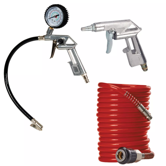 Set aer comprimat Einfell 3 piese - pistol de suflat, manometru, furtun, 4132741