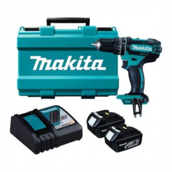 Masina de gaurit cu percutie Makita cu 2 acumulatori Li-Ion, 18V, 3Ah, 62Nm, DHP482RFE