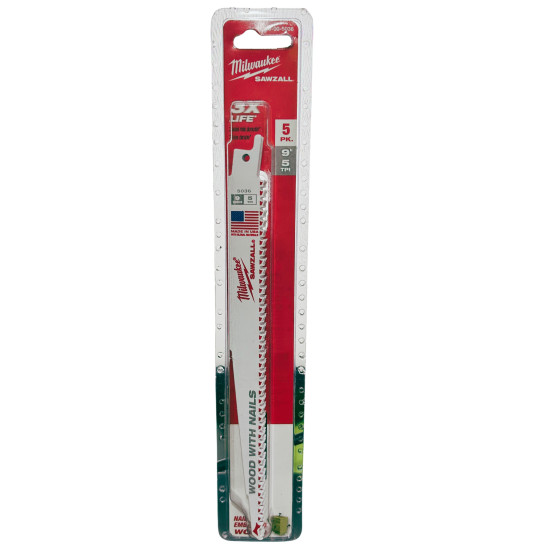 Set 5 panze sabie Milwaukee SAWZALL 300 mm 5 TPI pentru lemn si plastic 48005037